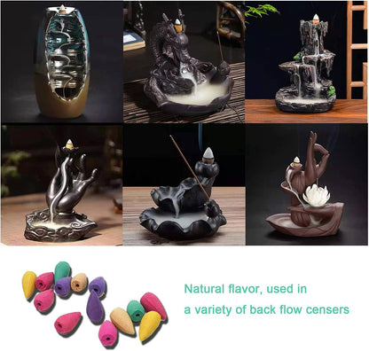 600 pcs Backflow Incense Cones for Waterfall Mixed Natural Scents Cone Incense for Meditation Relax in 2 Bottles