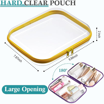 Sanwuta 6 Pcs Clear Hard Zipper Case Pencil Pouches Hard Plastic Zipper Pouches Makeup Bag Transparent Cases for Snacks Plastic Storage Organizer Box for Travel