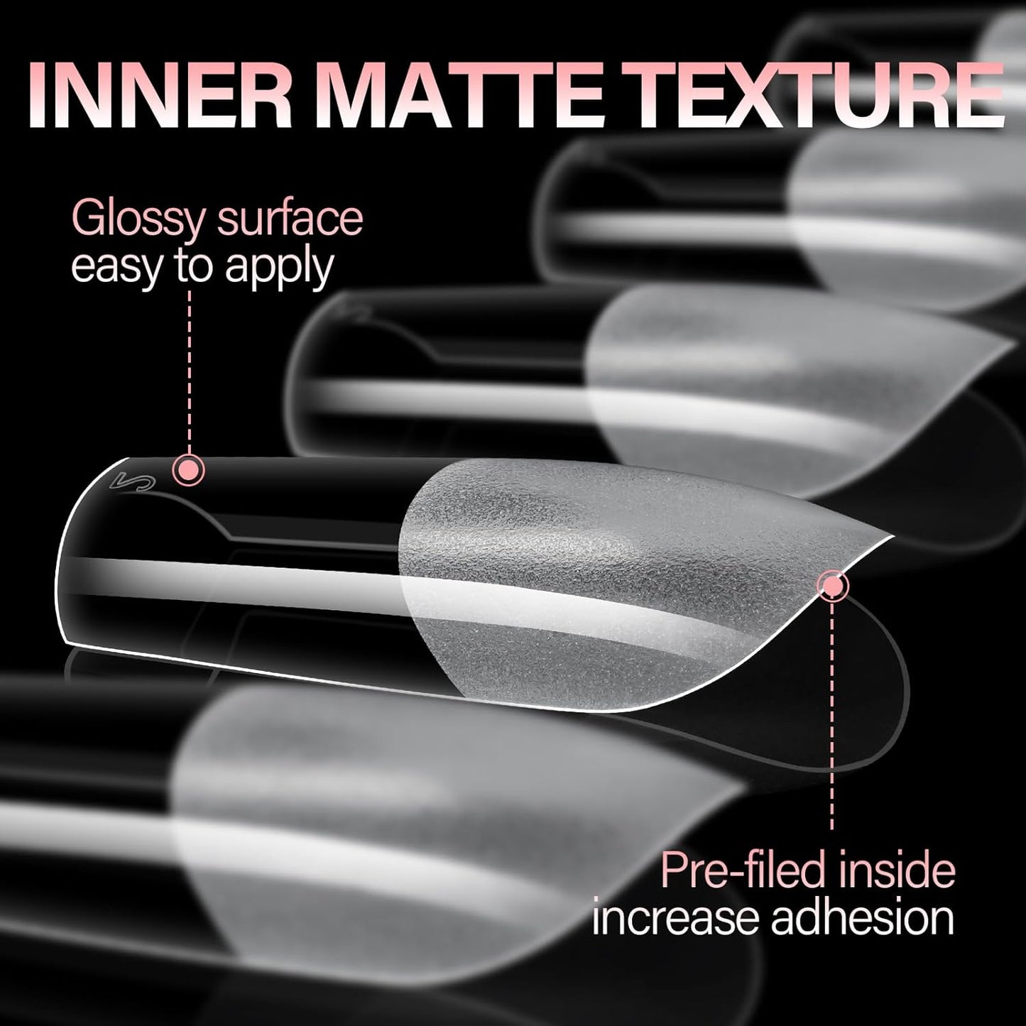 AILLSA Medium Square Nail Tips Full Cover Half Matte Tips Nail Clear Gelly Pre-Shaped Nail Tips Press On False Nail Tip Extension for Home DIY Manicure Salon 216PCS 12 Sizes