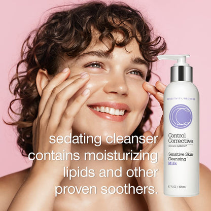 CONTROL CORRECTIVE Sensitive Skin Cleansing Milk, 6.7 Oz - Creamy, Calming Cleanser With Soothing Liden Flower, Gentle, Comfrey, Aloe Vera, Chamomomile Extracts, Removes Make-Up & Daily Build Up