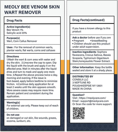 Bee Venom Skin Wart Remover: Fast-Acting 20% salicylic Acid Skin Wart Remover for Plantar Wart, Genital Wart