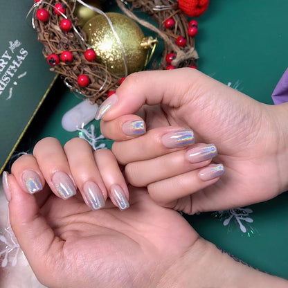 4pcs Chrome Nail Powder: Upgrade Silver Mermaid Effect White Chrome Nail Powder,Iridescent Aurora Holographic Nail powder Kit for DIY Nail Art Decorations(Laser,Green)