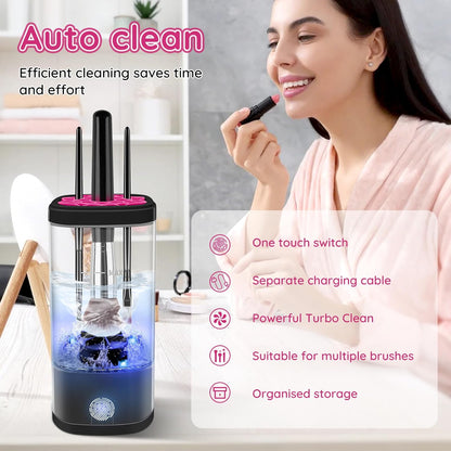 Electric Makeup Brush Cleaner Machine, Ultimate Efficient Automatic Cleaner for All Types of Makeup Brushes - Black Pink
