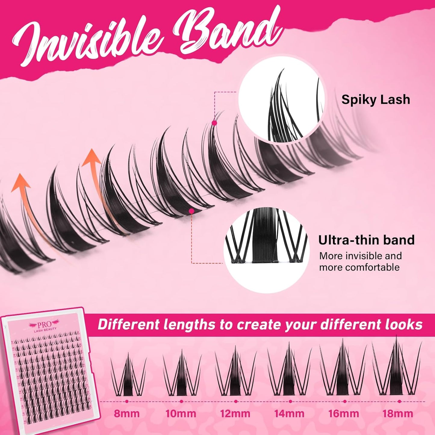 PROLASHBEAUTY Fairy Lash Clusters Kit Manga Spiky Eyelash Clusters Ultra Thin Band Natural Look Lashes Kit with Lash Bond and Seal Remover (Fairy, 8-18mix)