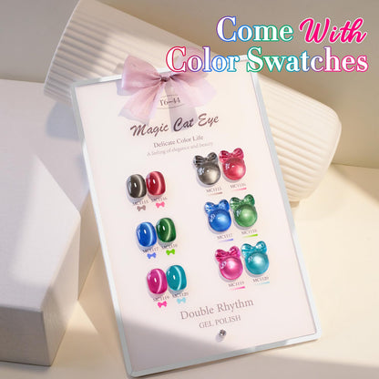 Double Rhythm Cat Eye Gel Nail Polish Set of 6 Same Color Same Bottle 0.5 Oz Shimmer Glitter with Magnet Holographic Reflective Magnetic UV Polish Kit at Home (Black Red Green Navy-T6-44)