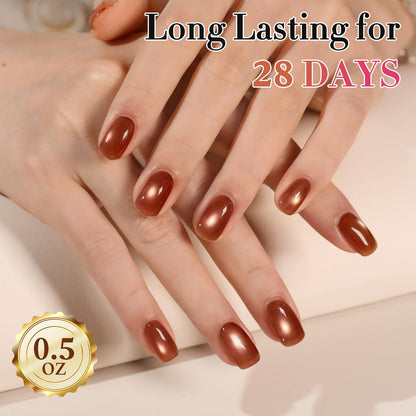 Double Rhythm Cat Eye Gel Polish with Magnet 15ML Holographic Glitter Shimmer Translucent Sheer Color Glass Brown Magnetic Gel Polish Salon DIY at Home (Fall Brown-MC1113)
