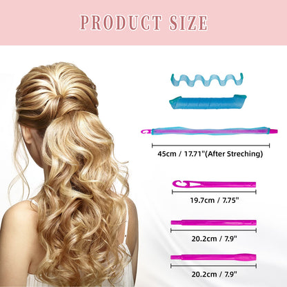 30pcs Wave Curlers Rollers Kit with Styling Hooks, Heatless Spiral Curls for Medium and Long Hair 17.8(45 cm)