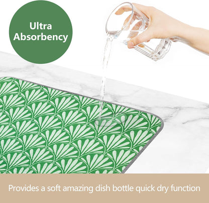 SHIYUE Dish Drying Mat for Kitchen Counter Super Absorbent Spring Kitchen Decor Microfiber Drying Matainers Rack Fast Pad Dish Drainer Mats(Bohe Green Flower,16''x18'')