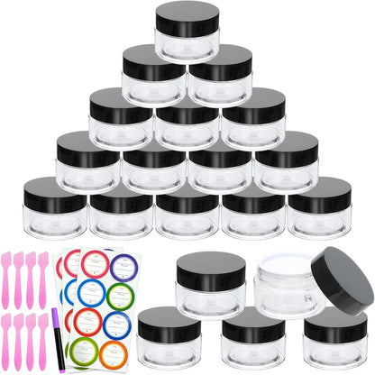 20 Pack 1oz Plastic Containers with Lids, Jars with Lids, Great for storing,lip balms, creams, ointments, cosmetics, samples