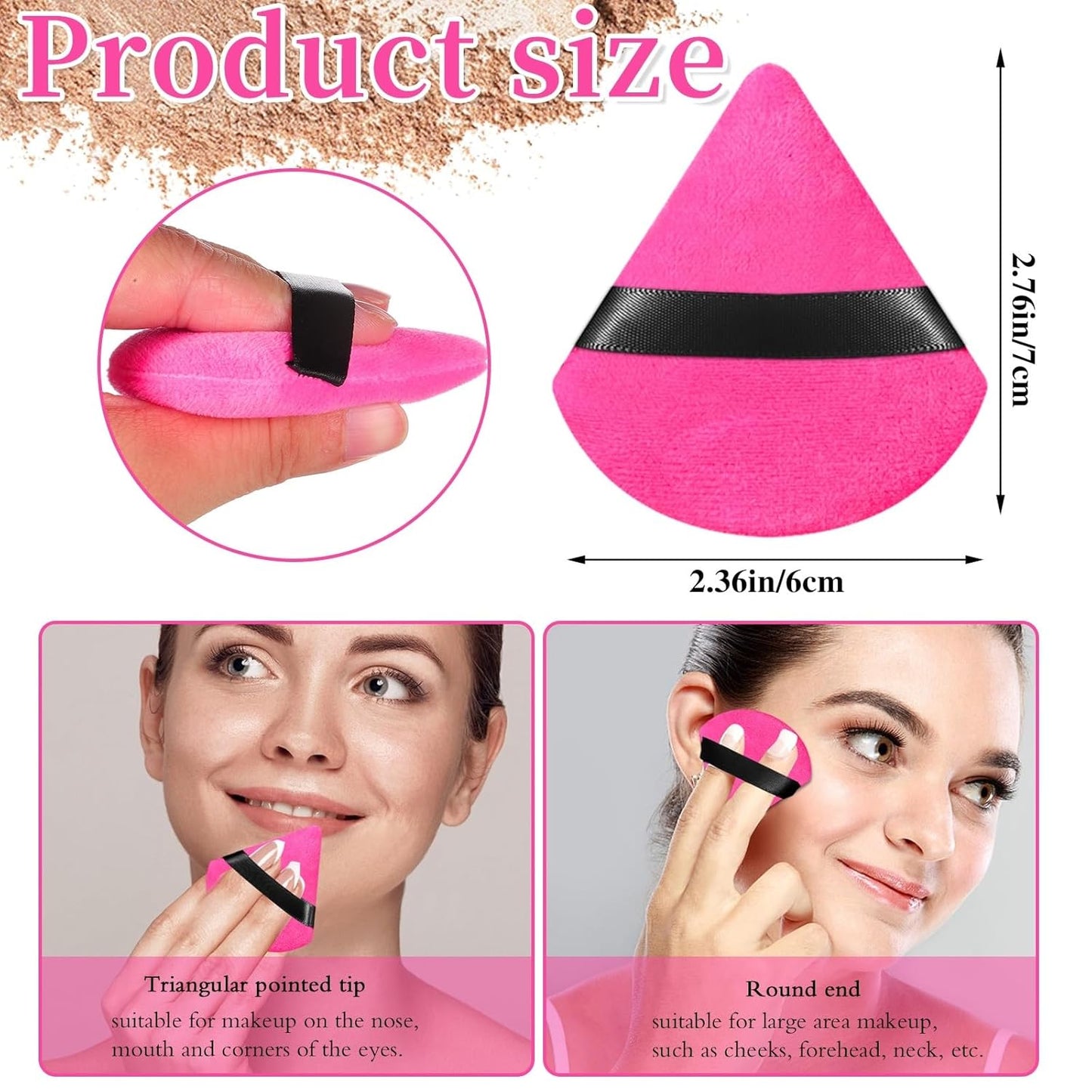 6 Pieces Powder Puff Face Soft Triangle for Loose and Body Powder, Velour Makeup Sponge Set Setting Powder Puff Makeup Tools
