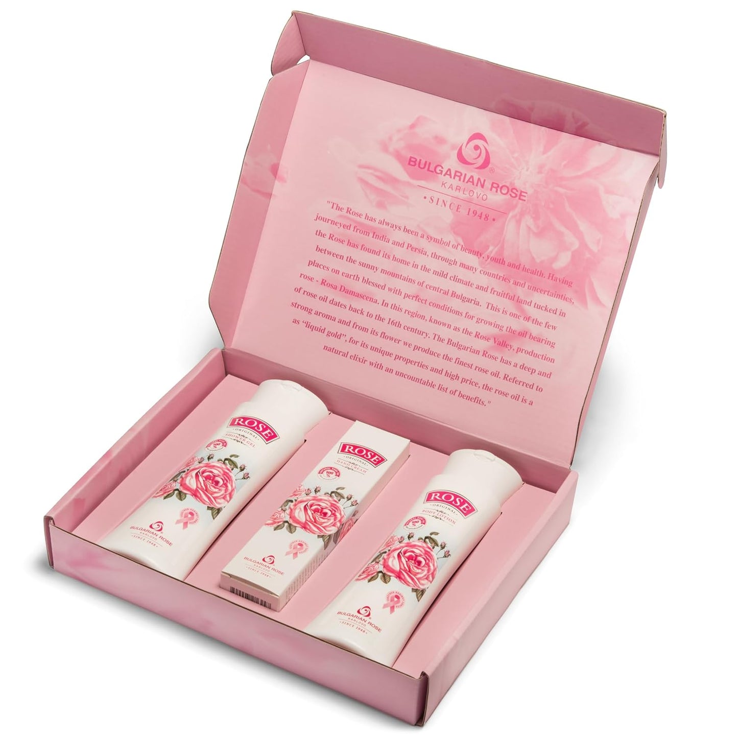 Bulgarian Rose Oil Moisturizing Body Care 3 Piece Gift Set - Natural Rose Body Lotion, Natural Rose Body Wash, Natural Rose Hand Cream
