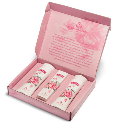 Bulgarian Rose Oil Moisturizing Body Care 3 Piece Gift Set - Natural Rose Body Lotion, Natural Rose Body Wash, Natural Rose Hand Cream