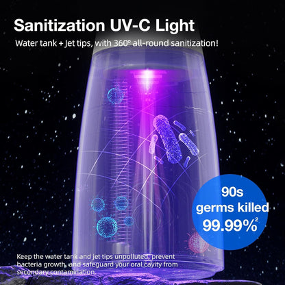 KIWIBIRD Water Dental Flosser Cordless with UVC Light, 3 Modes Portable Oral Irrigator, IPX7 Waterproof, 300ML Tank, Electric Teeth Cleaner for Tonsil Stones, Home & Travel Use (Black & White)