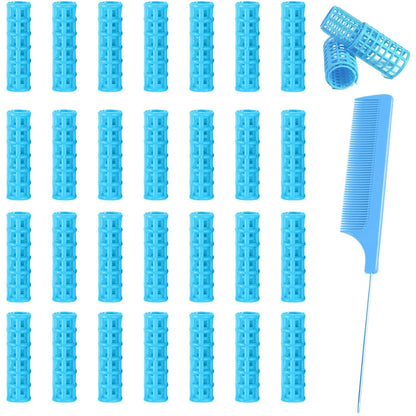 28PCS Small Rollers for Short Hair Tiny Rollers No Heat Curlers Wth Clips Small Curlers Roller for Short Hair Mini Tiny Snap On Hair Roller (Blue)