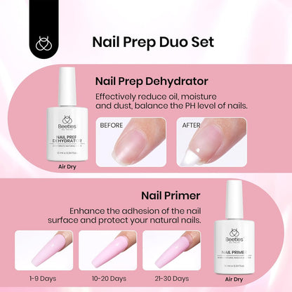 Beetles Gel Nail Kit Short Square with Nail Dehydrator and Primer, 576Pcs Half Matte Etch-X Gel Nail Tips Solid Nail Glue Mini Nail Lamp Acrylic Nail Tips Easy DIY Nail Extension Set Gift for Women