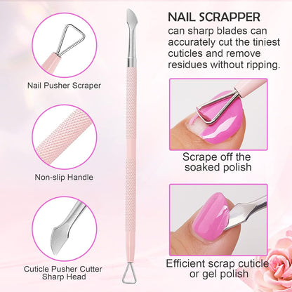 Makartt Cuticle Trimmer with Cuticle Pusher, 3 PCS Pink Nail Cuticle Nipper Professional Pedicure Manicure Tools with Stainless Steel Dual End Pusher, Nail Scraper