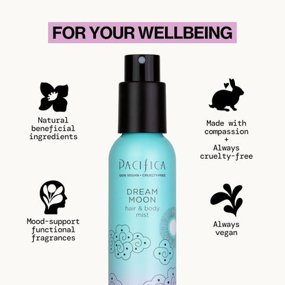 Pacifica Hair Perfume & Body Fragrance Spray Mist - Dream Moon with Bergamot, Pear, Pink Rose, Coconut, Vanilla, Sandalwood & Patchouli – Alcohol-Free, Vegan & Cruelty-Free, 5 oz (1 Count)