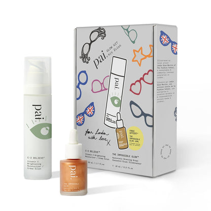 Pai Skincare London | GLOW KIT - FROM LONDON WITH LOVE Beauty Gift Set. Vitamin C Moisturizer + Glow Drops Duo, Suitable for Sensitive Skin + All Skin Types. Made In London.