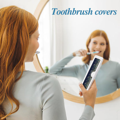 Toothbrush Travel Case - Colorful Pattern, Holder and Covers for Toothbrushes, Includes Tongue Scraper Case