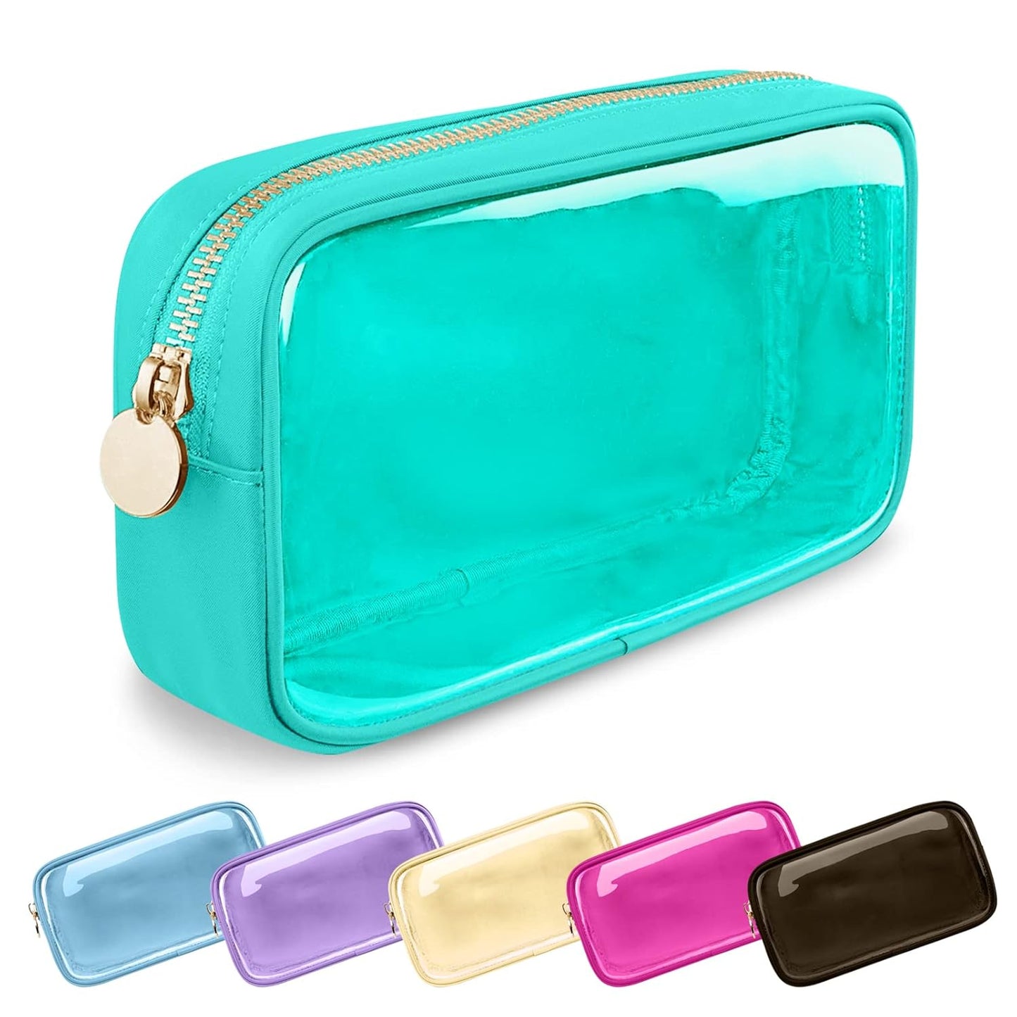 Clear Small Makeup Bag with Zipper, Nylon&PVC Cosmetic Travel Bag Preppy TSA Approved Toiletry Bag for Women Girls, Transparent Waterproof Makeup Pouches Cute Travel Bag for Purse(Small-Mint Green)
