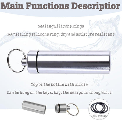 4pcs Pill Case, Travel Pill Case, Keychain Pill Holder, Portable Container Mini Metal Case,Small Portable Waterproof Pill Boxes with Keychain, Medicine Bottle for Outdoor Camping Travel
