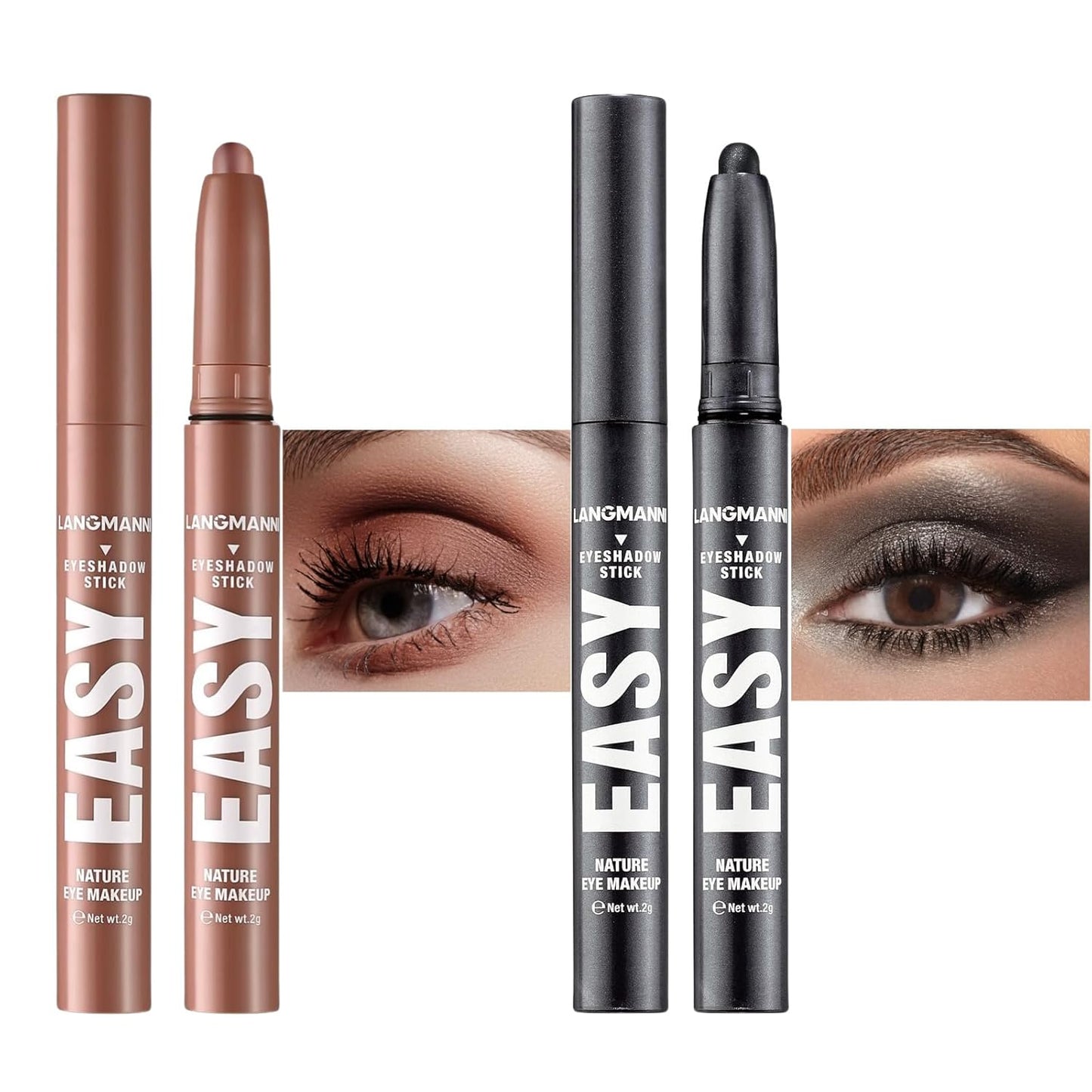 Jolilab Eyeshadow Stick Set, 2 Colors Matte Professional Bright-Colored Contouring and Highlight Eyeshadow Stick, Cream Waterproof Long Lasting High Pigmented Eye Shadow(2, 05+23 2pcs)