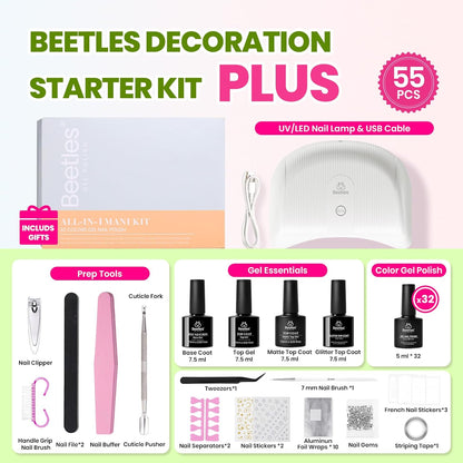 Beetles Gel Nail Polish Kit with U V Light - 32 Colors Nail Kit 55 Pcs Gel Polish Set Four Seasons Glow Pro Base & Matte Glossy Top Coat Nails Stuff Soak Off DIY Art Set Gifts for Women Teen Girls