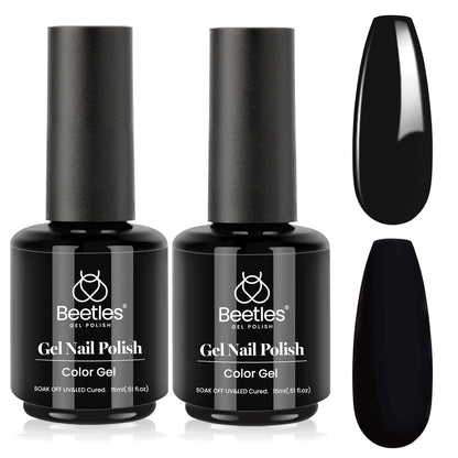 Beetles Black Halloween Gel Polish 2Pcs Pure Black Gel Nail Polish Set 15ml Dark Base Color Soak Off Uv Nail Lamp Art Manicure DIY Design Gift for Women Long Nights Collection