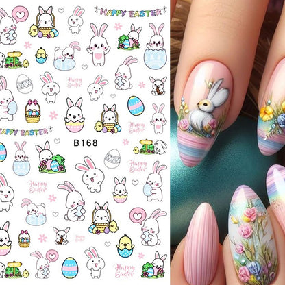 12 Sheets Easter Nail Art Stickers 3D Self Adhesive Cute Bunny Nail Stickers for Nail Art Colorful Egg Nail Decals Easter Nail Supplies for Women Girls