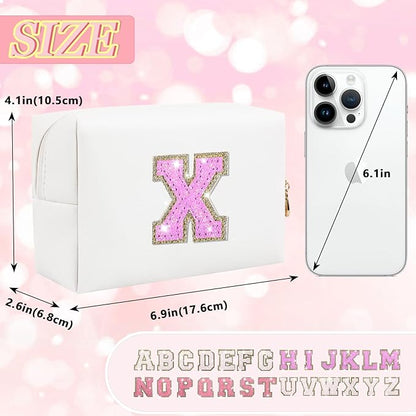 Initial letter patch makeup bag,