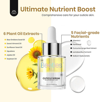 Beetles 20ml Cuticle Oil Nail Oil Care for Nail, Hydrating Oil For Repaired Cuticles, Remedy For Damaged Skin & Thin Nails Vitamin E, Rice Bran & Sweet Almond Oils Softener Nail Repair Gift for Her