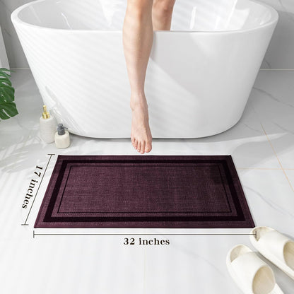 chakme Bathroom Rugs Mat 32x17, Ultra Thin Non Slip Bath Mat Quick Dry Absorbent Bath Mat for Bathroom Floor, (Dark Purple, 32"x17")