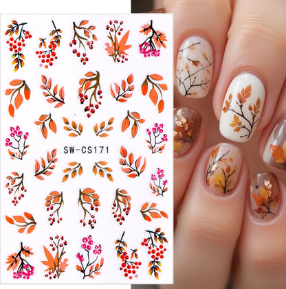4pcs Fall Nail Stickers for Nail Art, 3D Autumn Fox Leaves Flowers Nail Decals Thanksgiving Leaf Pattern 3D Self-Adhesive Nails Sliders Fall Sticker for Nails Decoration DIY Manicure Accessories