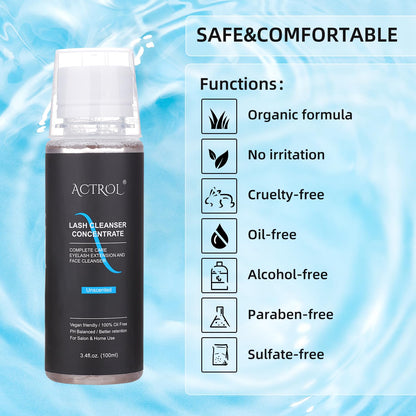 Eyelash Cleanser Concentrate 100ml Unscented Professional Lash Shampoo Foaming Cleanser Wash for Extensions Lashes with Salon Home Care-Makes 20 Bottles