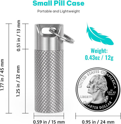 Pill case, Titanium Pill Box Keychain - 100% Waterproof Medicine Organizer, Keychain Pill Container for Emergency Pills, Outdoor Travel Camping