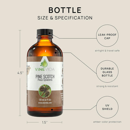 VINEVIDA Pine Scotch Essential Oil 4 oz - Undiluted Oil - DIY Candle Scents - Bulk Oil for Soap Making - Safe for Skin