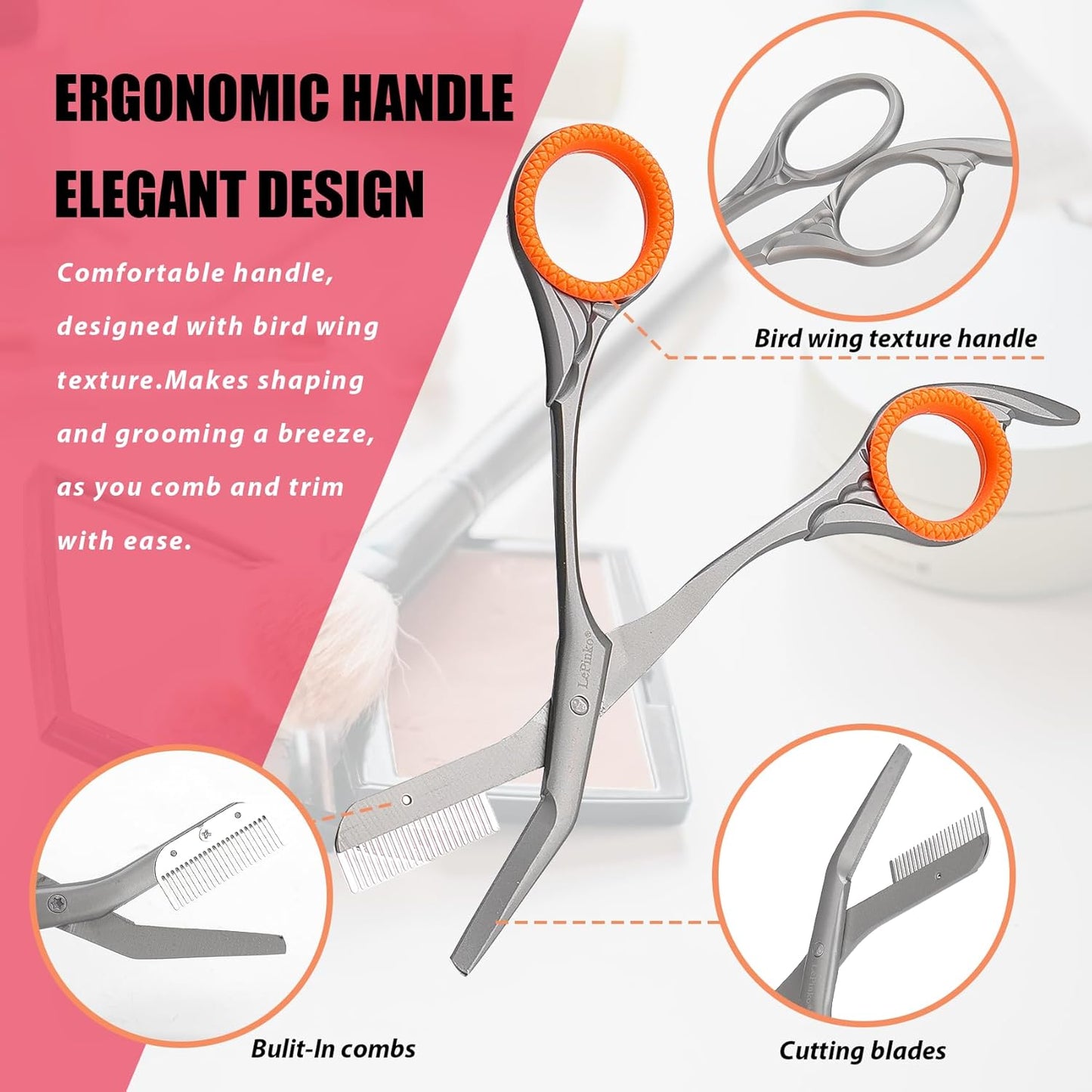 LePinko Eyebrow Trimming Scissors with Combs, Gifts For Men Women Stocking Stuffers, Black