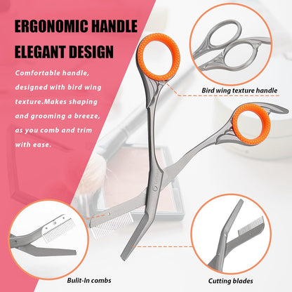 LePinko Eyebrow Trimming Scissors with Combs, Gifts For Men Women Stocking Stuffers, Gray