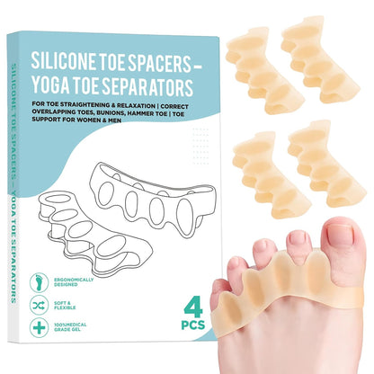 4 Pcs Silicone Toe Spacers – Yoga Toe Separators for Toe Straightening & Relaxation | Correct Overlapping Toes, Bunions, Hammer Toe | Toe Support toe separators for Women & Men (Tan, 3.98)