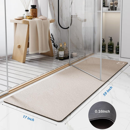 Taupe Diatomaceous Earth Bath Mat 17" x 59" Extra Long Bathtub Mat Super Absorbent Non-Slip Shower Mat Bath Stone Fast Dry Large Mat Bathroom Rugs Mats for Bathroom Floor, Tub, Shower, Sink