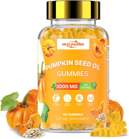 Pumpkin Seed Oil with Saw Palmetto: Pumpkin Seed Oil Gummies Extract Sugar-Free 3000mg Per Serving for Hair Growth Urinary Bladder & Prostate Health Non-GMO