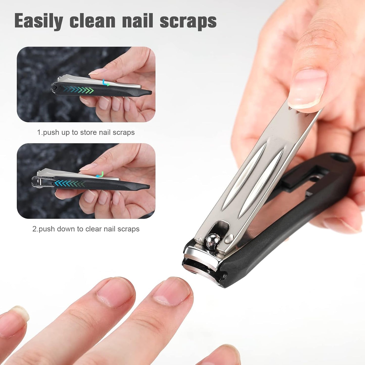 FERYES 3-in-1 Fingernail Clipper with No-Splash Nail Catcher and Metal Storage Box - Toenail Clipper with Nail File for Men & Women - Champagne