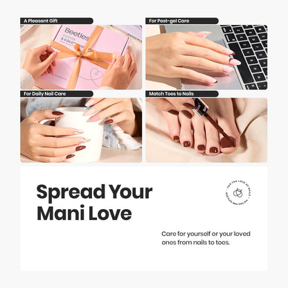 Beetles Nude Nail Polish Set 7Pcs: Fast Drying & Long Lasting Neutral Beige Brown Nail Polish with 2 IN 1 Base & Top Coat and Cuticle Serum, All-in-One Care Nails Gift Sets