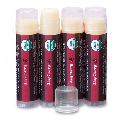 Earth's Daughter USDA Organic Lip Balm 4-Pack - Cherry Flavor - Beeswax, Coconut Oil, Vitamin E - Best Lip Repair Chapstick for Dry Cracked Lips.