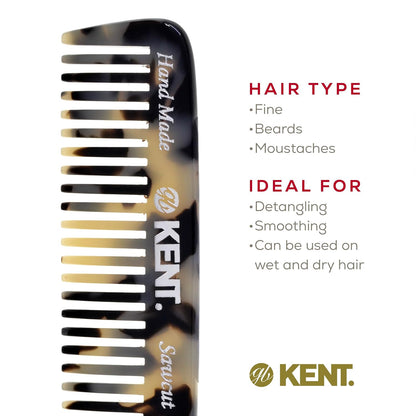 Kent 93T Tokyo White Beard Comb for Men - Wide Tooth Men's Comb, Ideal For Mustaches and Beards and Facial Hair, Small Pocket Sized Travel Detangler Combs, Saw-Cut, Hand Polished, Made in England