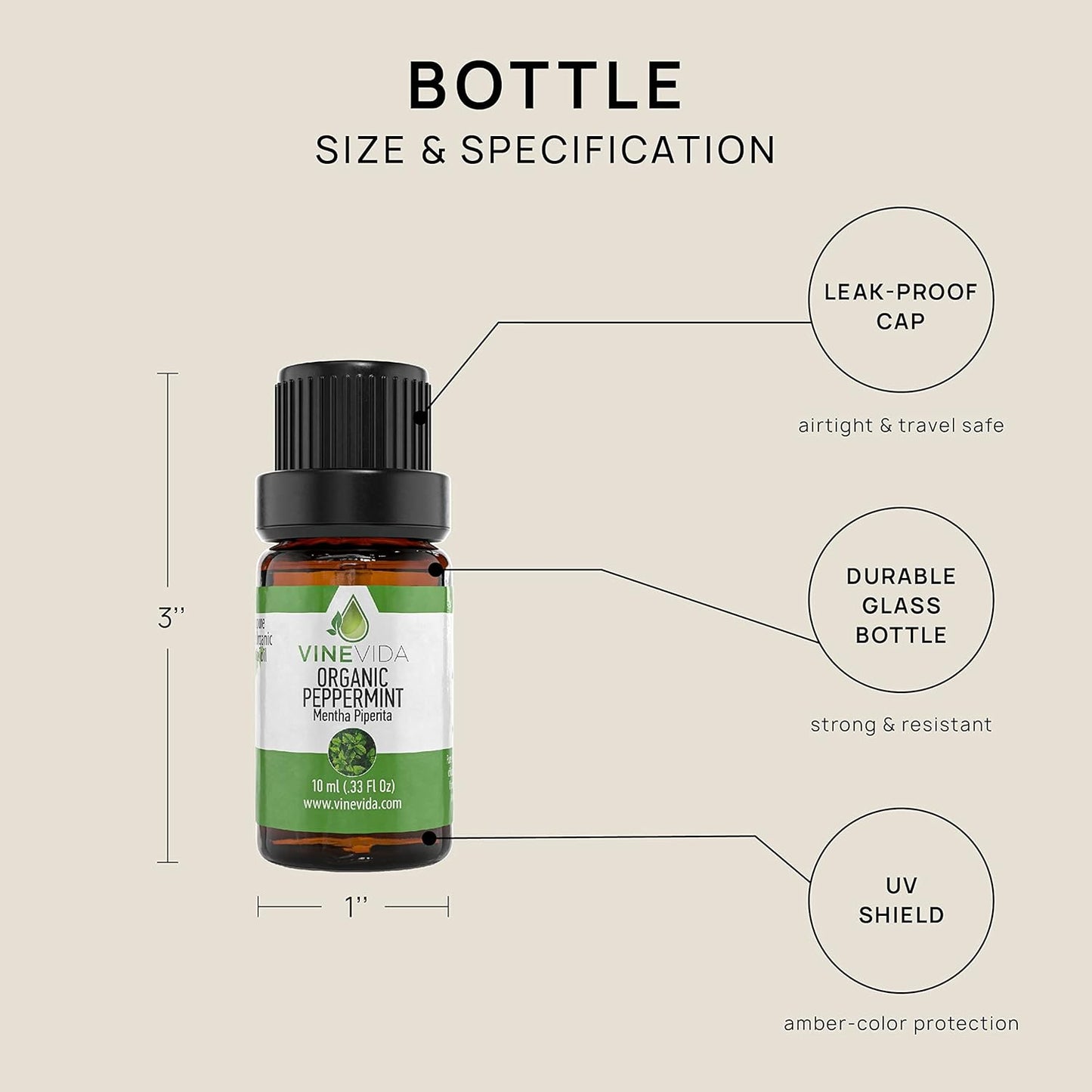 VINEVIDA Organic Peppermint Essential Oil 10 mL - Undiluted Candle Oil Scent for DIY Candlemaking and Soap Making