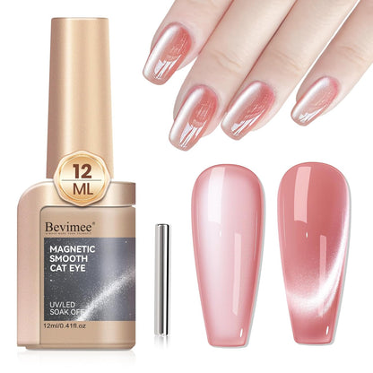 Cat Eye Gel Nail Polish Nude Pink, Moonlight Cateye Polish Crystal Mirror Gloss Magnetic Nails Gel Glitter Holographic Cats Eye Nail Velvet 1PC