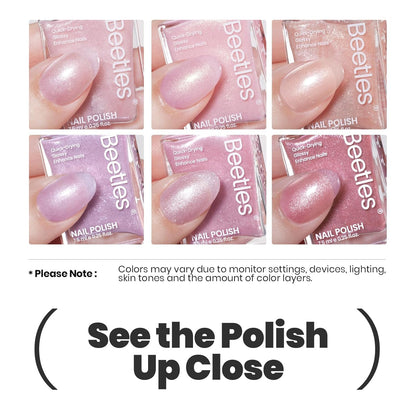 Beetles Pink Nail Polish Set, 6 Colors Glitter Quick Dry Nail Polish Kit Sly Moonlit Fairy Fingernail Polish Gifts for Women Salon DIY Manicure Kit