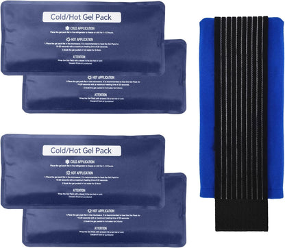 Reusable Gel Soft Ice Packs for Injuries, 4 Pack Flexible Hot and Cold Packs with Strap for Knees, Back, Face, Joint & Muscle Pain Relief (Small 4.33"x 9.45")