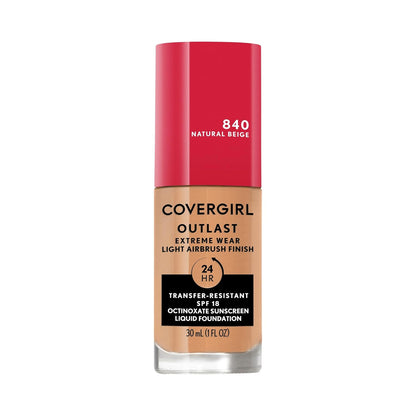 Covergirl Outlast Extreme Wear 3-in-1 Full Coverage Liquid Foundation, SPF 18 Sunscreen, Natural Beige, 1 Fl. Oz.